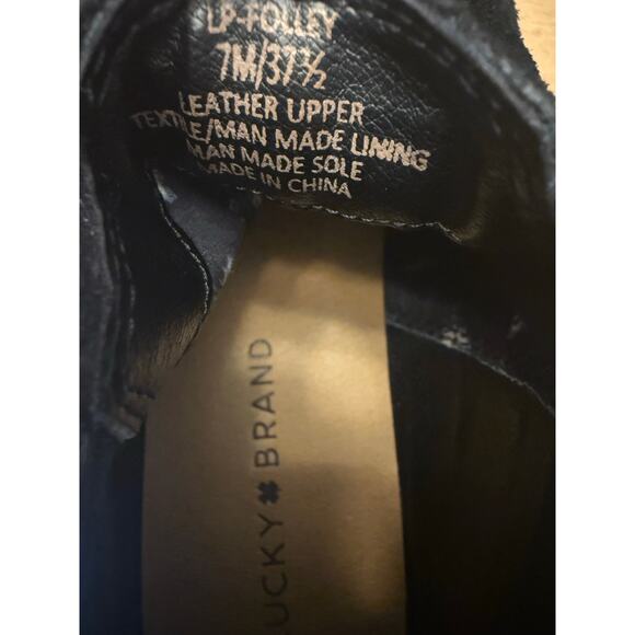 Lucky Brand Basel Folley Ankle Boot Women’s 7 Black Suede Leather Heeled Bootie - Picture 7 of 8